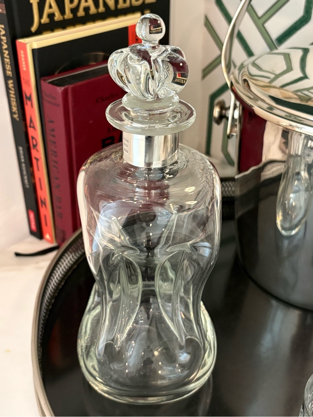 Denmark Kluk Kluk Holmegaard Handblown Decanter & Einar Dragsted Sterling Collar